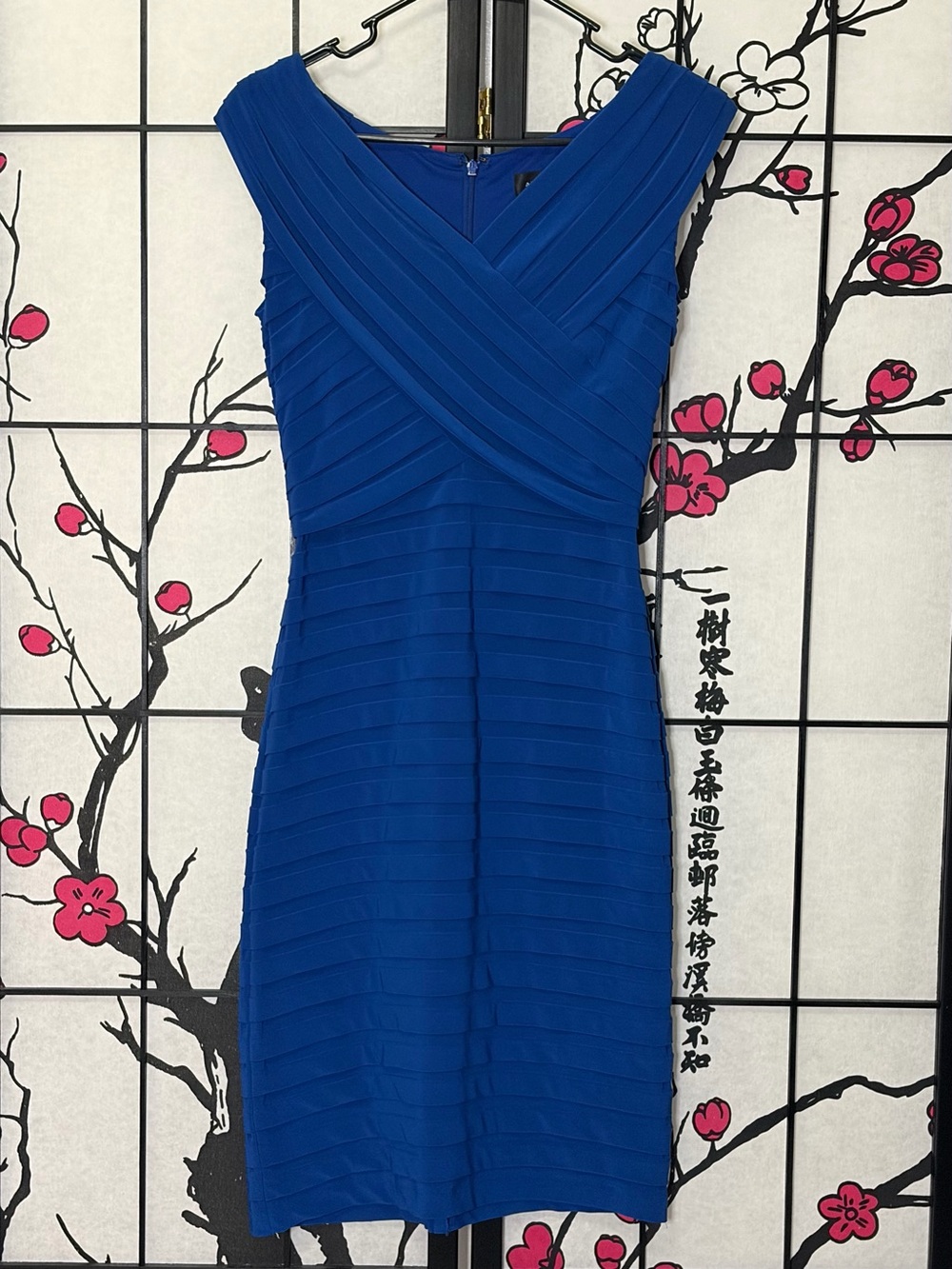 Adrianna Papell Cobalt Blue V- Midi Dress